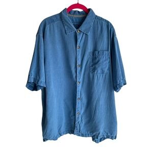 TOMMY BAHAMA Original Fit Blue Silk Mens Short Sleeve Casual Button Up, XL